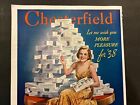 Vtg 1930s Chesterfield Cigarette Ad  Tobacco  Man-cave  Study  Office Decor