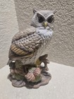Great Horned Owl Statue Ardco Ceramic Rare Detailed On Stump Vintage