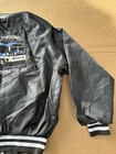 Rare Vintage Greyhound Satin Jacket Black Embroidered Coach Bus Graphic Size Med
