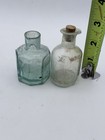 Lot Of 2 Antique Aqua Glass Medicine Or Ink Bottles     19th Century     Cork    