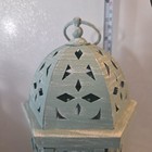 Aqua Blue Birdhouse Metal Ornate Romantic Teal 11 Inches Tall