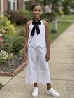 Girls 2-piece Pants Set 4t White black Sleeveless Top   Pants Bow Accent