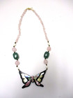 Two Vintage Lee Sands Necklaces Butterfly Rose Quartz   Black   White Pearl