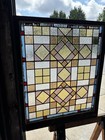   Antique Stained Glass Window Geometric   32 5 X 38   Architectural Salvage