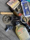Vintage Estate Junk Drawer Lot Keychain Match Boxes Lapel Pin Spoon