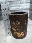Vintage Chinese 5  Carved Wood Brush Pot Holder Desk Decor