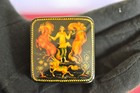 Russian Palekh Lacquer Box     Folklore Scene     Fiery Horses     Hand   painted     Nice