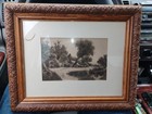 Antique Countryside Landscape Cottage Creek Etching Framed Dutch 