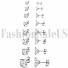16pcs Square Cubic Zirconia Stainless Steel Ear Stud Piercing  3-10mm Earrings