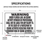 Supplemental Equine Liability Sign Warning Statute Horse Barn Stable Farm Signs