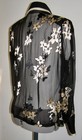 Vintage Silk Chiffon Beige Woven Floral Pattern On Black Chiffon Blouse-s medium