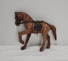 Vintage Wood Horse  W leather Saddle   Reign Figurine Hand Carved 8x7  Sculpture