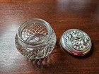 Vintage Avon Silver Engraved Twist On Lid Glass Vanity Jar  2 75  Tall Set Of 2