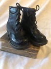 Child   s Antique French 1920s Leather Boots Wood Soles   Patent Black Leather Tip