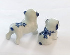 Vintage Mini Delft Blue And White Puppy Dog Figurine Pair Hand Painted