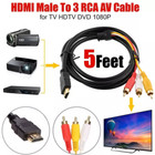 5ft Hdmi Male To 3 Rca Video Audio Av Transmitter Adapter Cable Hdtv 1080 Lot