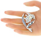 Vintage Silver Tone Rhinestone Brooch Pin Heart Ribbon Design 59 X 40 7mm