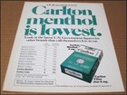 1975 Carlton Menthol Cigarettes Print Ad Advertisement Vintage 8 25  X 10 75 