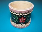 2  Russian Hand Made Birch Bark Salt Holder Open Dish Box Painted Red Flower 