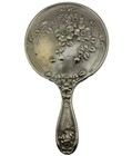 Antique German Silver Art Nouveau Floral Hand Vanity Mirror Stamped G silver