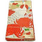 2125  Japanese Vintage Fukuro Obi Belt Kimono Fabric Silk Traditional Red