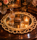 Vintage Ornate Metal Mirror Tray Wall Mirror Baroque Vanity Plateau 19 
