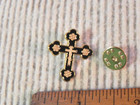 Budded Cross Pin Black Enamel Lapel Brooch Badge Christian Orthodox Gold Tone