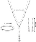 Women Jewelry Set Silver Necklace Earrings Bracelet Rhinestone Crystal Bridal We