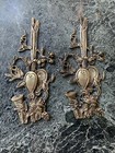 Antique 19th C French Gilt Bronze Floral Ormolu Pediment Furniture Trim Mounts