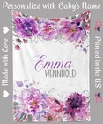 Purple Personalized Baby Blankets For Girls With Name - Floral Personalized B   