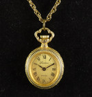 Vtg Gold Tone Chain Necklace Lucerne Watch Pendant Reversible To Flower Enamel