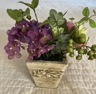 Silk Flower Arrangement - Pink purple  Green   Ivy - Stone Vase