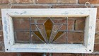 Antique Art Deco Stained Leaded Glass Cottage Window Wood Frame 21  X 11  X 2 