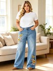    hme   jeans   Light Wash Denim Pants For Women  Bohemian Floral Sunflower