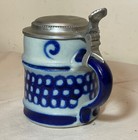 Vintage Merkelbach Lidded Pottery Stoneware Pewter Cobalt Beer Stein Mug