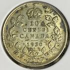 1920 Canada Silver 10 Cents Au Coin Almost Uncirculated 10c Canadian Dime -sn637
