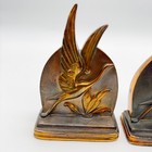 Vintage Art Deco Style Bronze Tone Flying Crane Metal Bookends Pair Dodge Inc