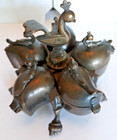 Vintage Brass 4  India Hindu Kumkum Tikka Spice Box Peacocks 5 Compartments