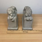 Vintage Lion Bookends Antique Stone Carving Library Stone Heavy Pair