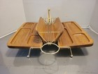 Vintage Mid Century Modern Wooden Portable Folding Snack Tray Atomic Metal Feet