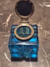 Antique Art Deco Azure Blue Cut Glass Ink Well 