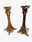 Vintage Pair Of Brass Candlestick Holders Square Base With Feet 6 5  Tall