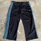 Adidas Women   s L Black Blue Stripe Zip Front Climalite Elastic Waist Crop Pant