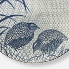 Large Blue Japanese Charger Quails 14    Ceramic Platter Hexagon Quail Birds Bird