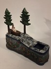 Indian In Canoe Cast Iron Mechanical Coin Bank 