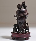 Antique Chinese Asian Man Figurine Sculpture W  Wooden Stand