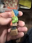 Vintage Carved Painted Wood Smiling Old Woman In Pink   Blue Dress Estate Sale 