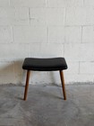 Danish Modern Teak Ottoman Footstool Black Vinyl Mid Century Scandinavian Stool
