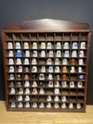 Vintage Sewing Thimbles Lot With Wooden 100 Slot Display Case
