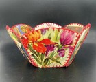 Vintage Religious Greeting Card Bowl Red Stitch Holiday Christmas Basket Bn31